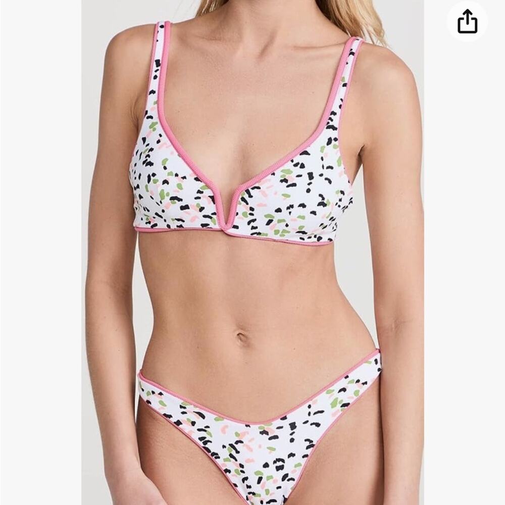 NEW Maaji hot pink reversible polka dot white green bikini top removable cups L